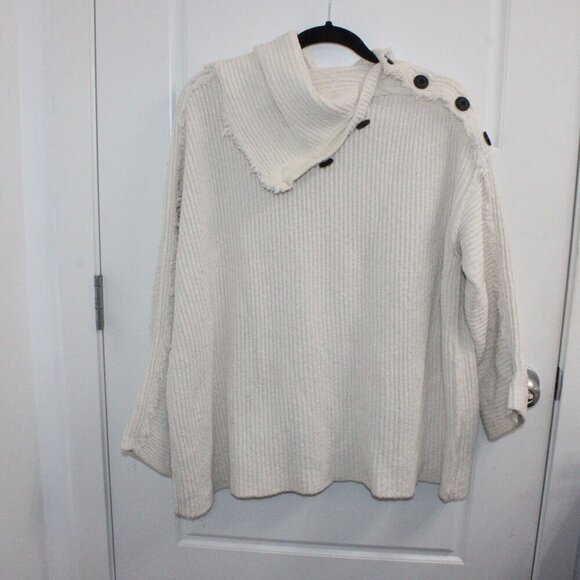 Free People On My Side High Neck Button White Oversized Chunky Sweater Small - Picture 2 of 5
